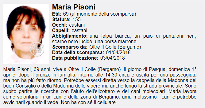Pensionata scomparsa da Pasqua: in azione anche i droni per ritrovarla