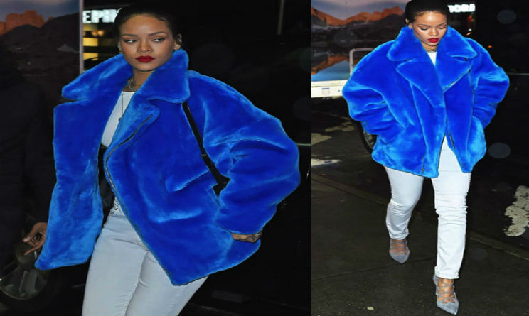 Tendenze moda 2015, il look trendy con la pelliccia colorata di Rihanna, copia
