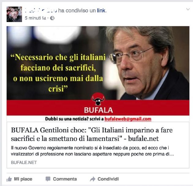 La classica smentita di una bufala riportata da bufale.net
