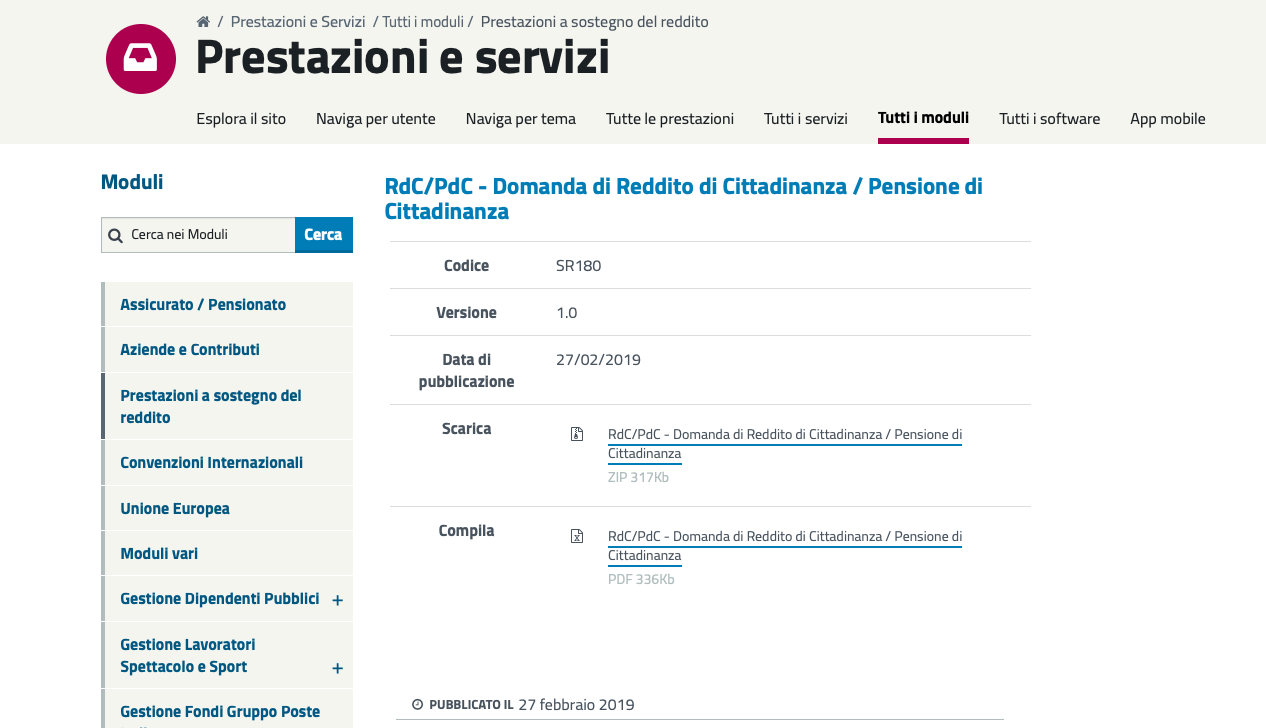 Reddito di cittadinanza, Inps pubblica il modulo per fare la domanda