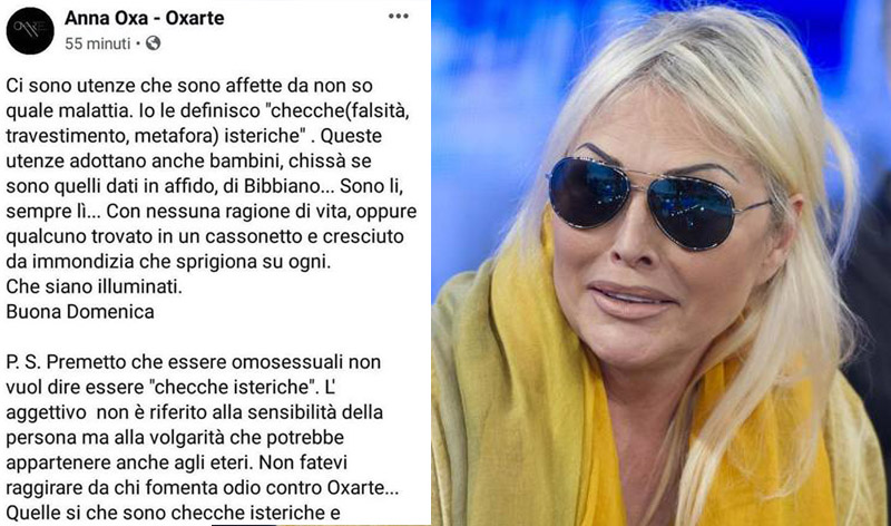anna oxa post omofobo
