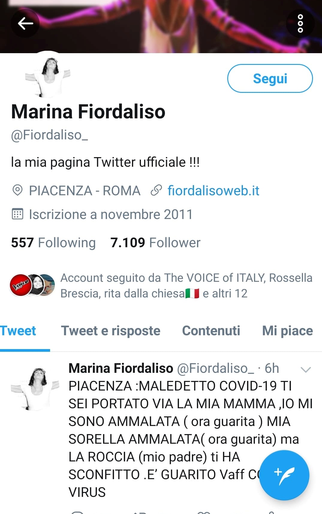 Marina Fiordaliso morta madre