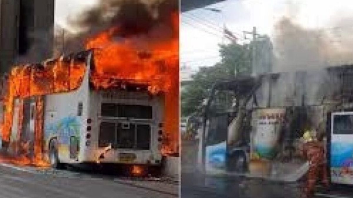 bus scuola va a fuoco Thailandia