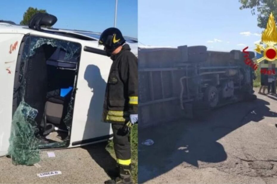 Incidente per lo scuolabus a Policoro: scontra un’auto e si ribalta