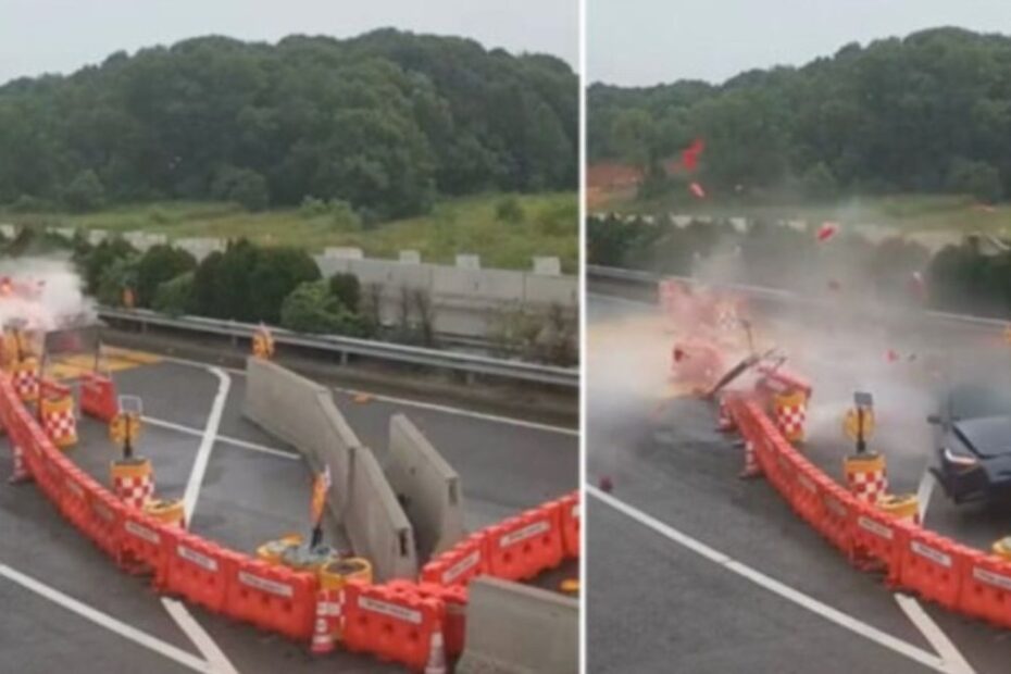 Tesla si schianta a 150 all'ora contro un cantiere in Cina (VIDEO)