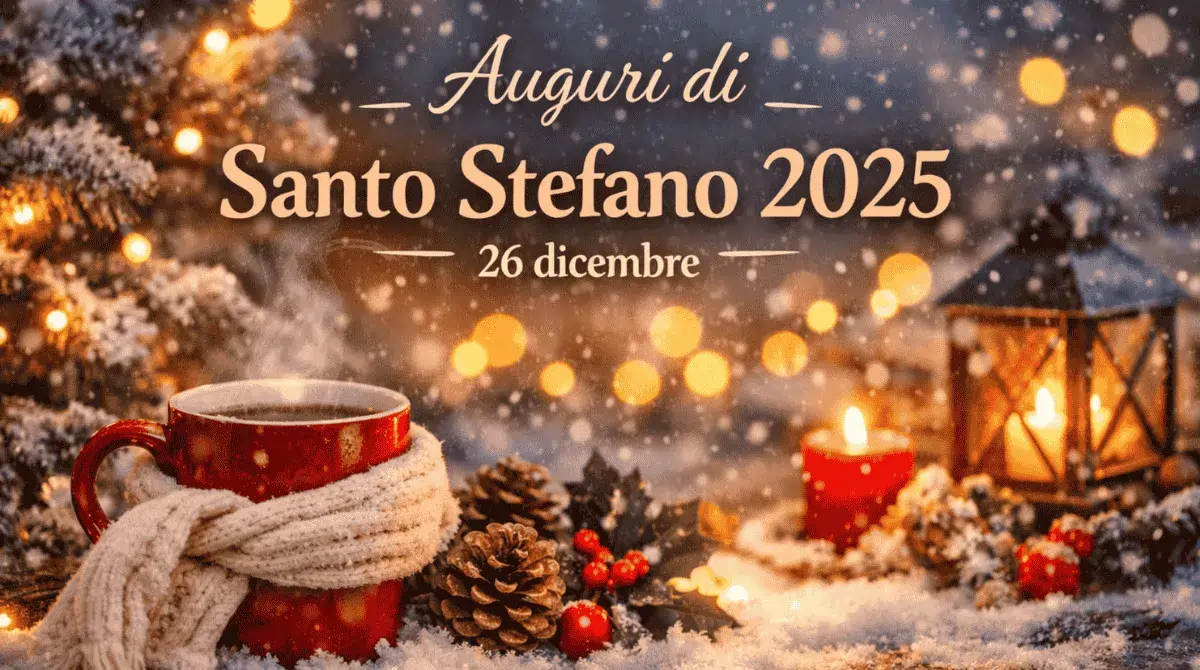 Auguri di Santo Stefano 2025 con atmosfera natalizia e luce invernale