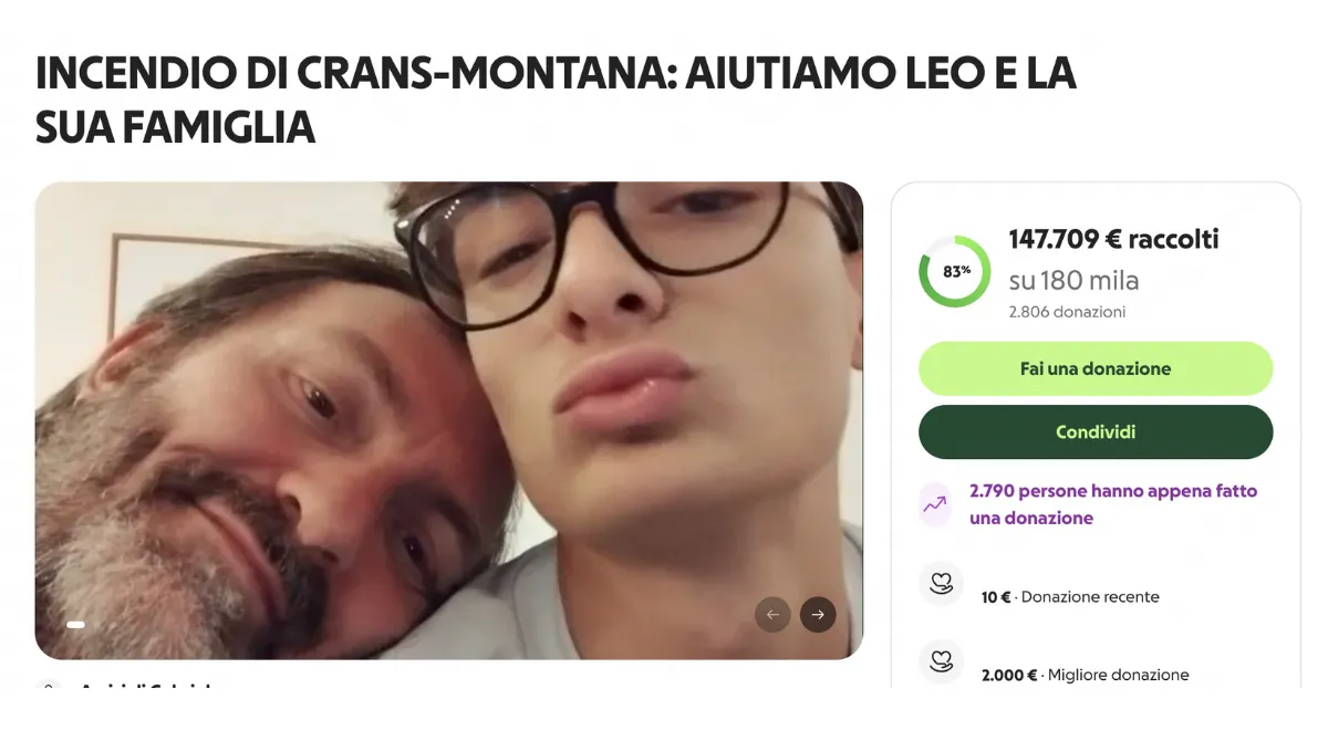 Leonardo Bove gofundme raccolta fondi Crans-Montana