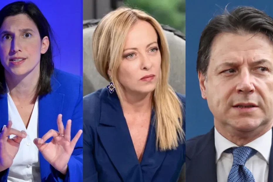 Elly Schlein, Giorgia Meloni e Giuseppe Conte sondaggio SWG 2026