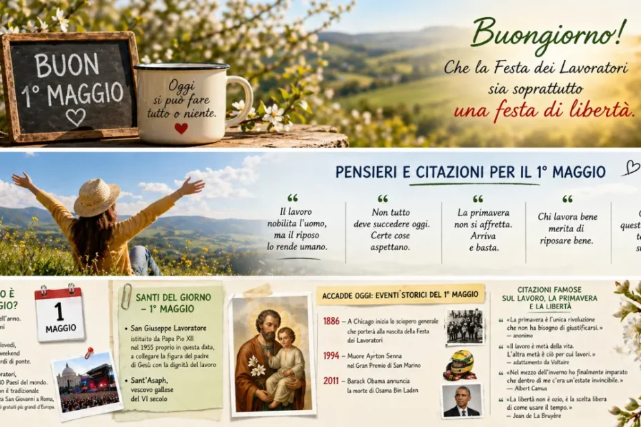 Buongiorno 1 maggio 2026: frasi e immagini whatsapp festa dei lavoratori