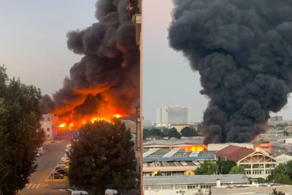 Incendio alla piattaforma ecologica di Novate Milanese, colonna di fumo nero visibile per chilometri