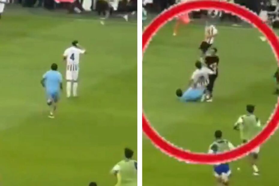 Federico Gatti travolto da un tifoso durante l’invasione di campo all’Allianz Stadium