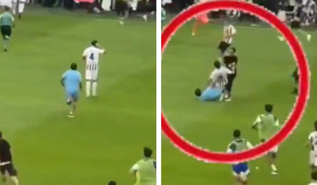 Federico Gatti travolto da un tifoso durante l’invasione di campo all’Allianz Stadium