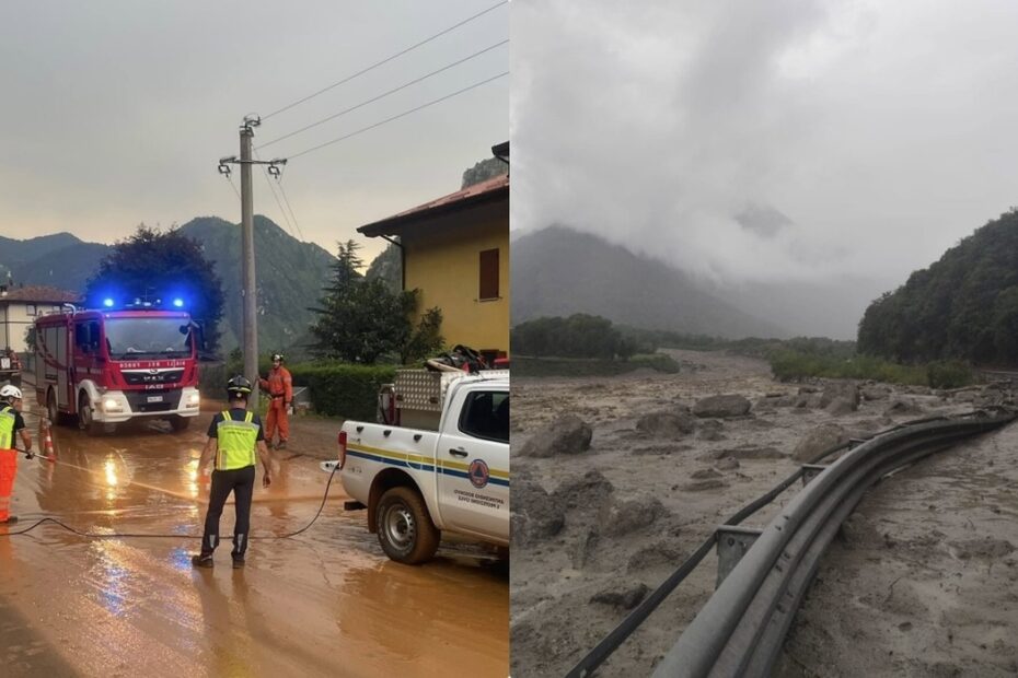Maltempo in Valcamonica, la frana della Val Rabbia invade la Statale 42 tra Sonico e Malonno