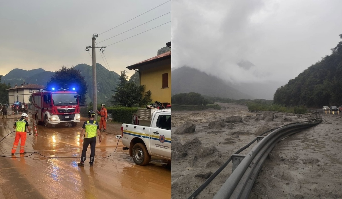 Maltempo in Valcamonica, la frana della Val Rabbia invade la Statale 42 tra Sonico e Malonno