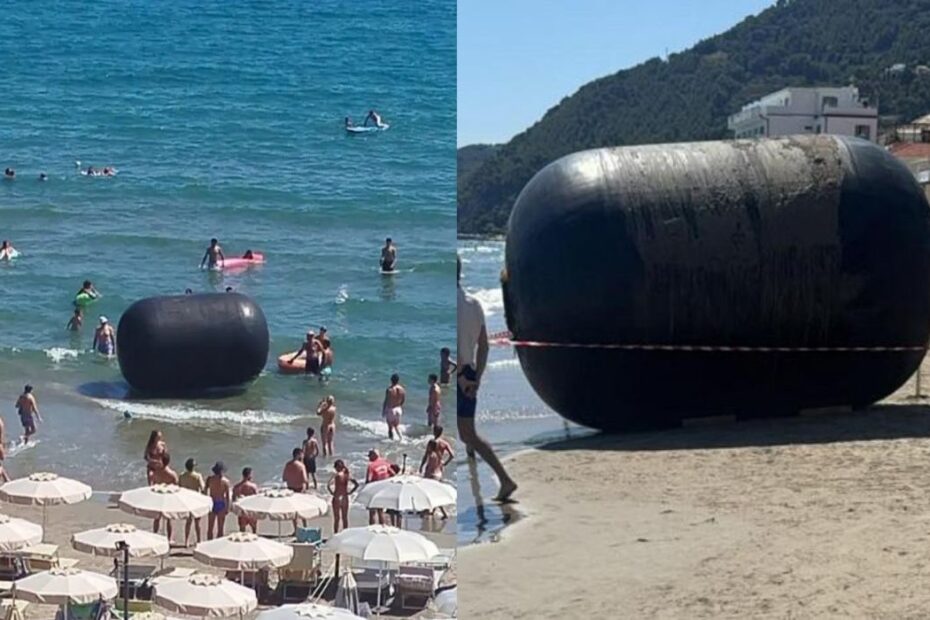 Il misterioso cilindro nero spuntato sulla spiaggia di Alassio, in Liguria