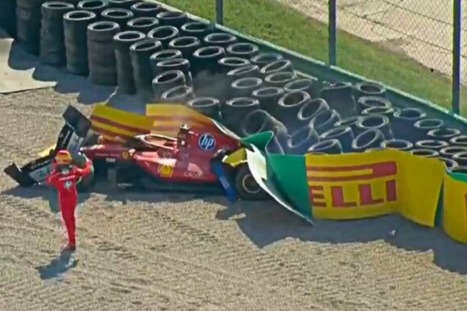 Charles Leclerc distrugge la Ferrari a Monza, bandiera rossa al secondo giro