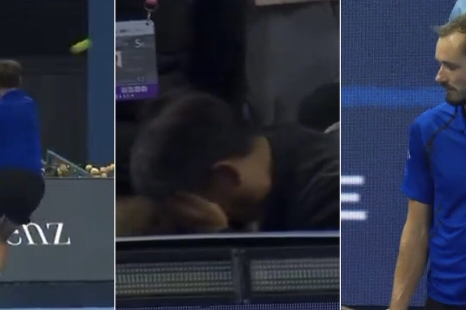Daniil Medvedev durante la semifinale contro Novak Djokovic all'Atp 500 di Pechino, conclusa con la sua squalifica
