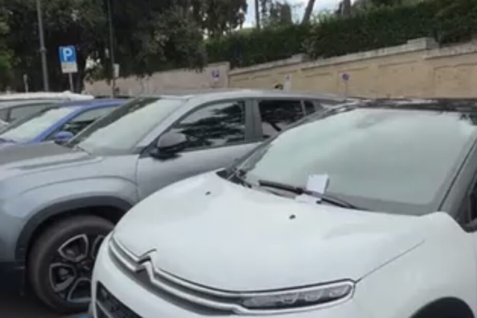 Strisce blu appena ridipinte in una strada di Roma: l'automobilista aveva parcheggiato sul bianco e ha trovato una multa